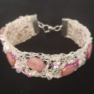 Silver and pink bracelet 7"